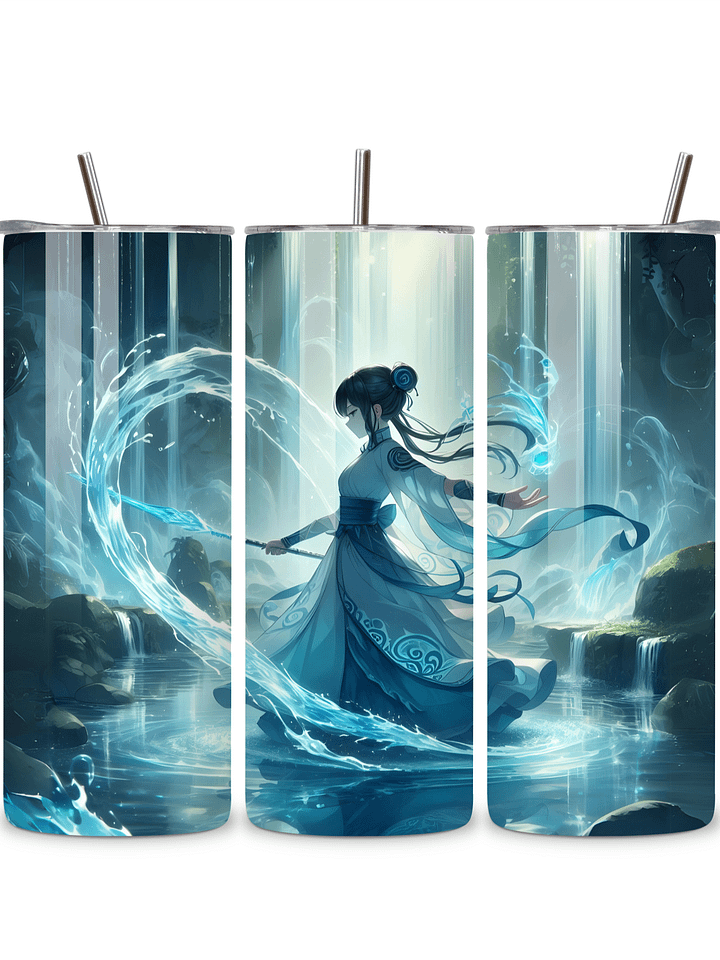 Elemental Anime Girl 20oz Skinny Tumblers with Metal Straws – Fire, Water, Earth, and Wind Designs – Double-Walled Insulated Stainless Steel Tumbler, Gift for Anime Fans and Nature Lovers (Water) product image (1)