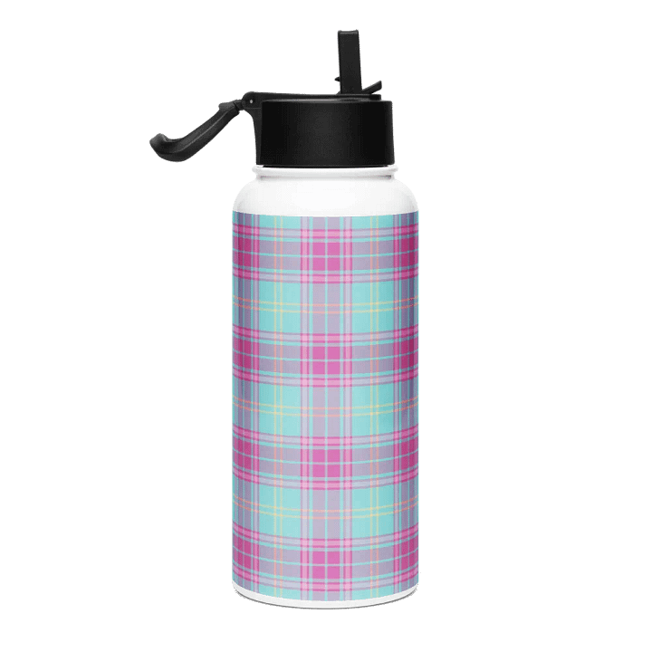 Hot Pink and Aqua Plaid Water Bottle product image (1)