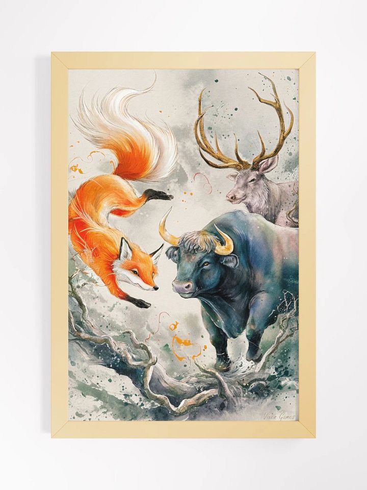 Framed Colorful Fantasy Vixen Stag and Bull Art Print product image (2)