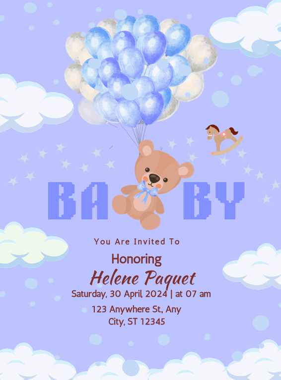 Blue Boho Teddy Bear Baby Shower Invitation (Editable in Canva ), Can't Wait Baby Shower Invite, Blue Boy Boho Bear Baby Shower product image (1)