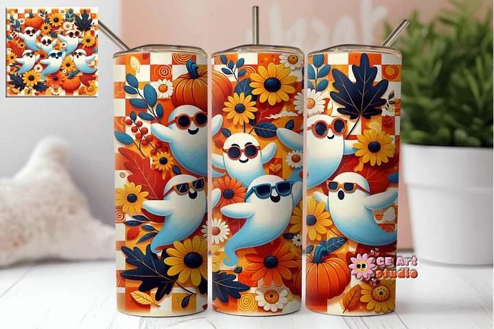 Funny Cute Spooky Ghost Tumbler Wrap PNG product image (1)
