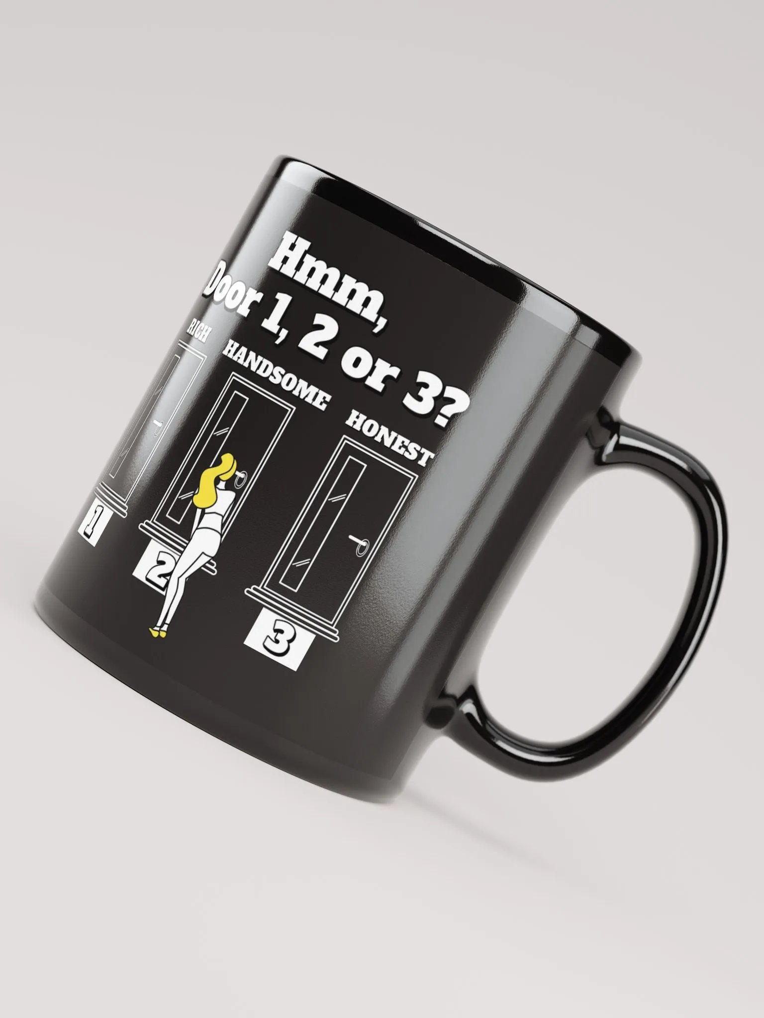 Hmm, Door 1, 2, 3? Funny Humorous Black Mug product image (8)