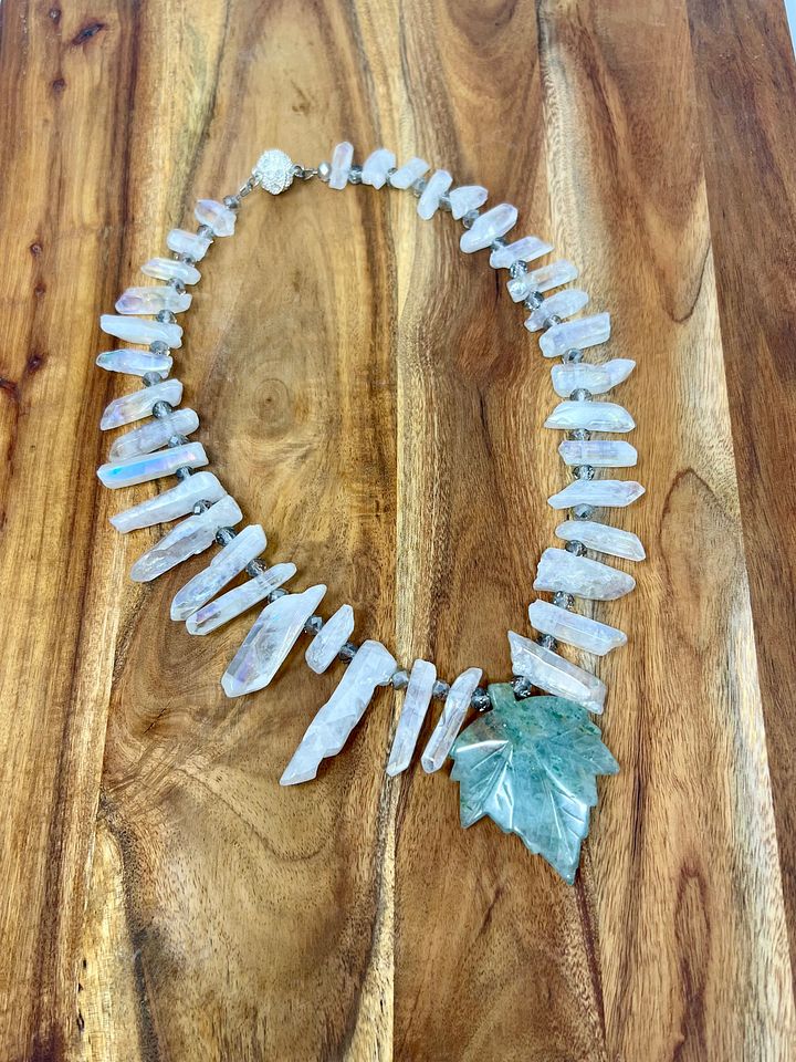 Handmade Necklace (Crystal Points, Leaf) product image (1)
