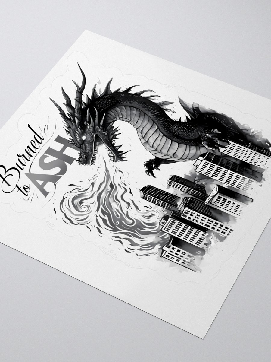 Apocalyptic Dragon Art | 'Burned to Ash' Monochrome Print Sticker product image (8)