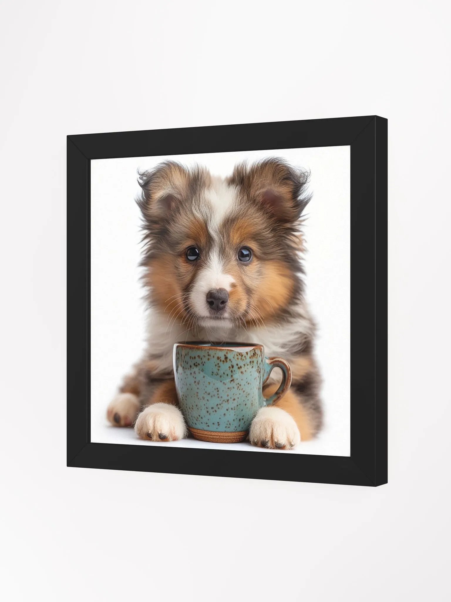Coffee Lover Cute Shetland Sheepdog Puppy Framed Wall Art product image (3)