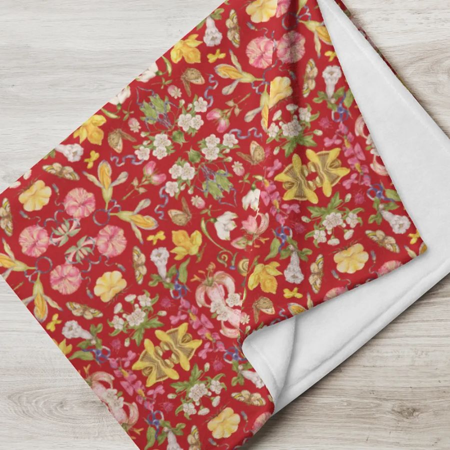 Exotic Blooming Floral Butterfly Red Throw Blanket product image (5)