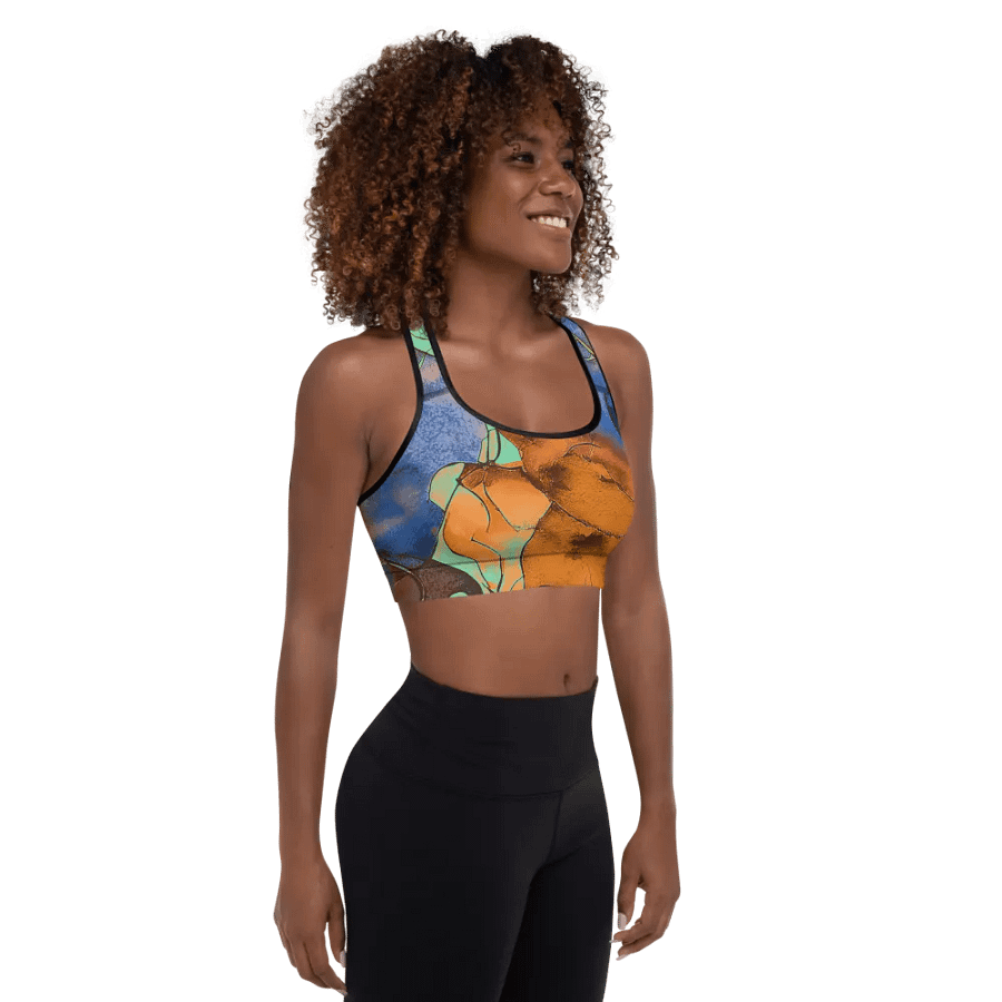 Beach Design - Yellow-Green-Blue - All-Over Print Padded Sports Bra product image (4)