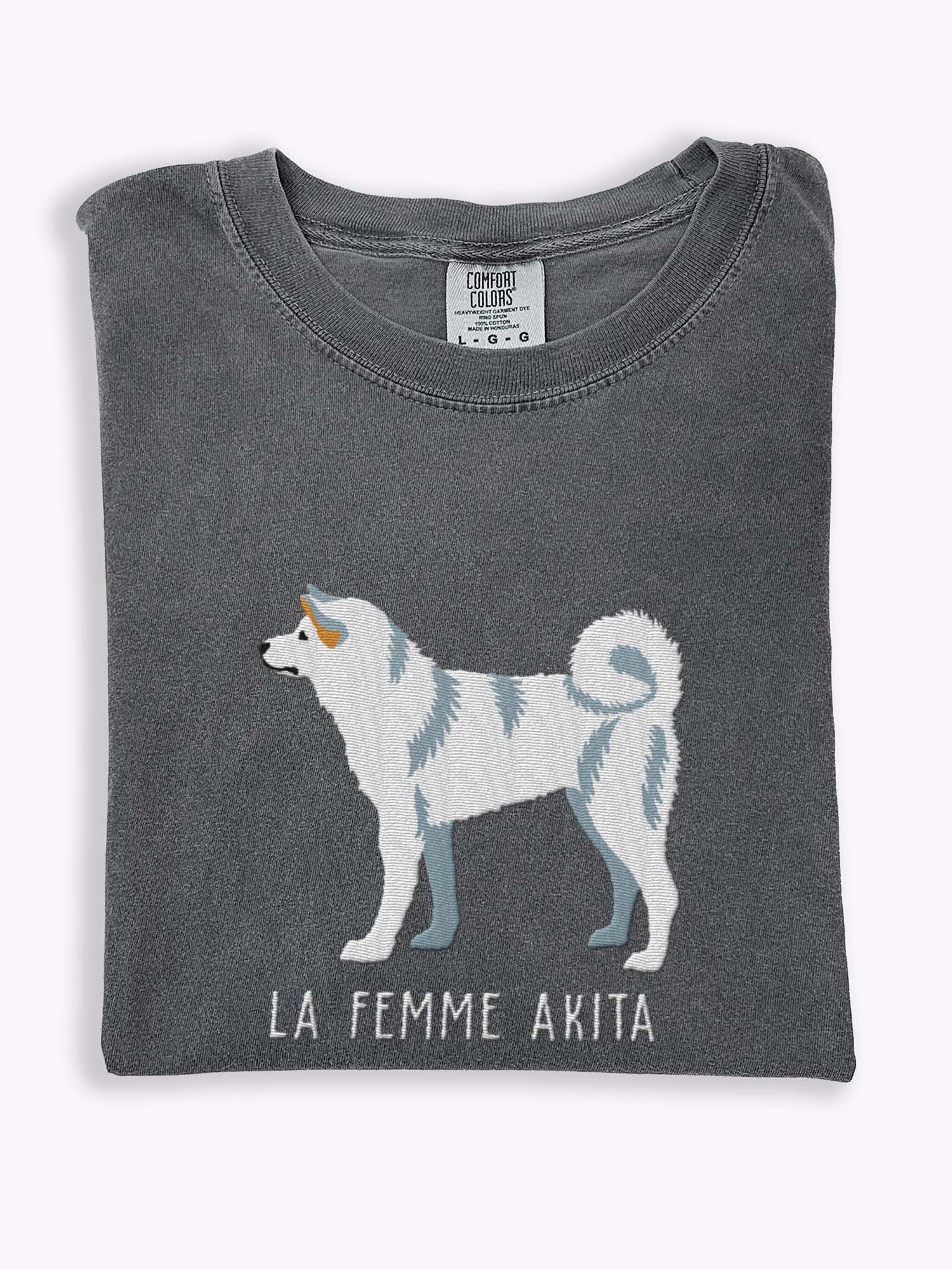 La Femme Akita T-Shirt(Embroidered) of a Japanese Akita(White) product image (1)