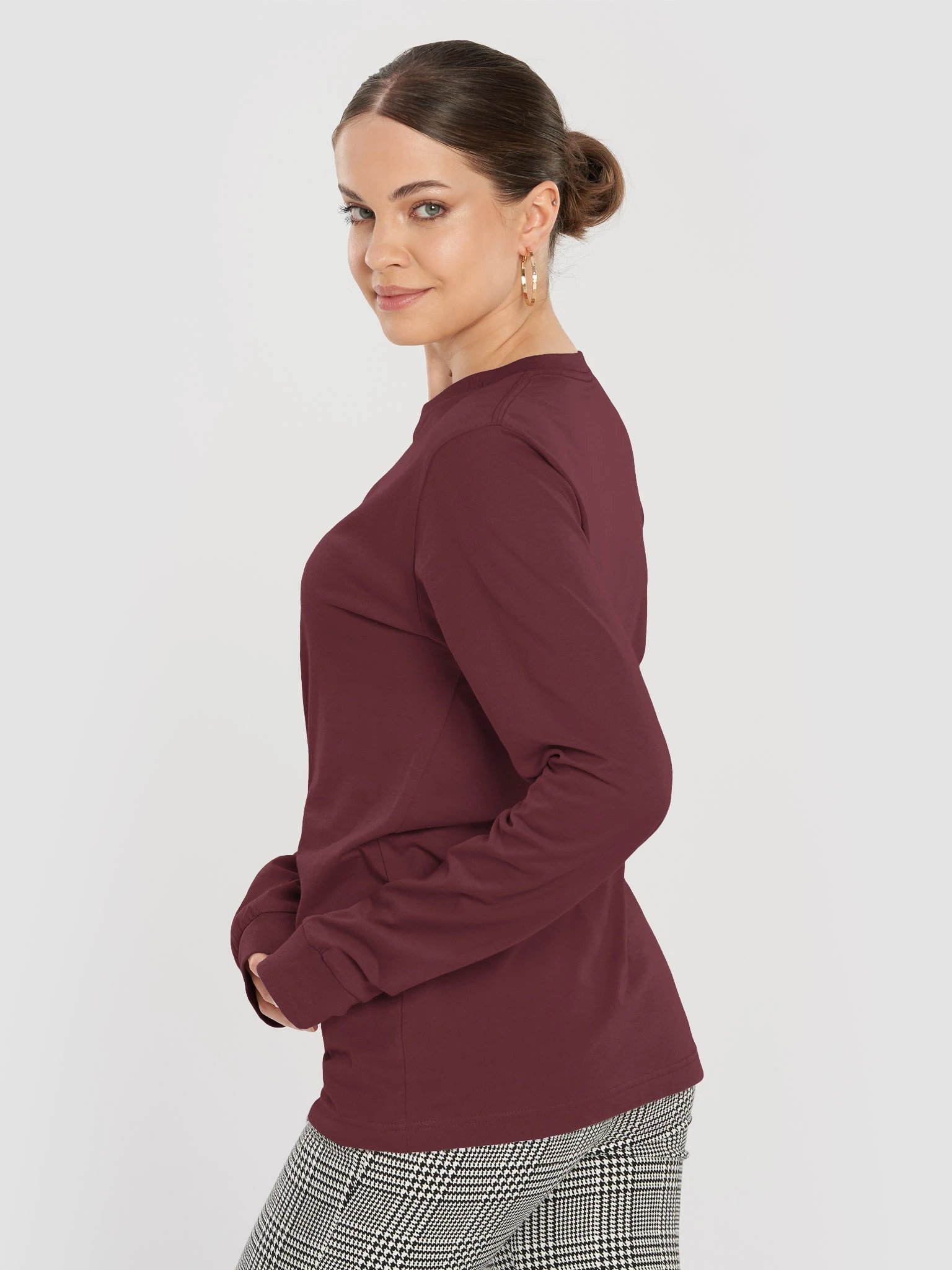 Plain Color Maroon Long Sleeve T-Shirt product image (2)