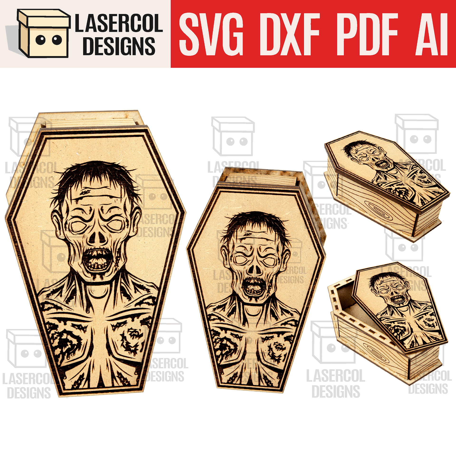 Halloween Coffin Boxes Bundle (Set 1-2-3-4) - (2 Sizes) - Laser Cut Files product image (5)