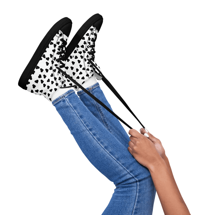 Love Pattern 4 Black and White Ladies High Top Canvas Shoes product image (2)