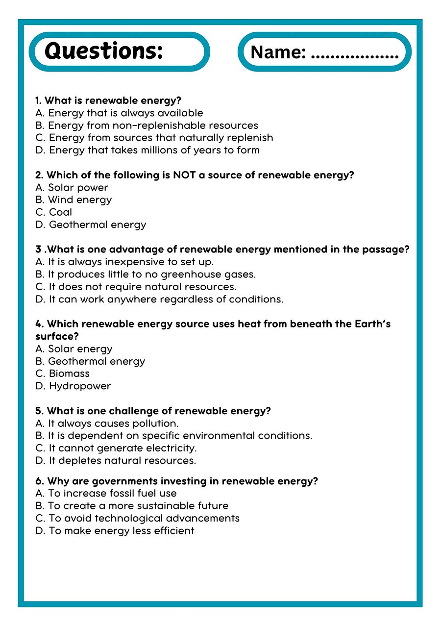 Renewable Energy Reading Passage with Comprehension Questions product image (3)