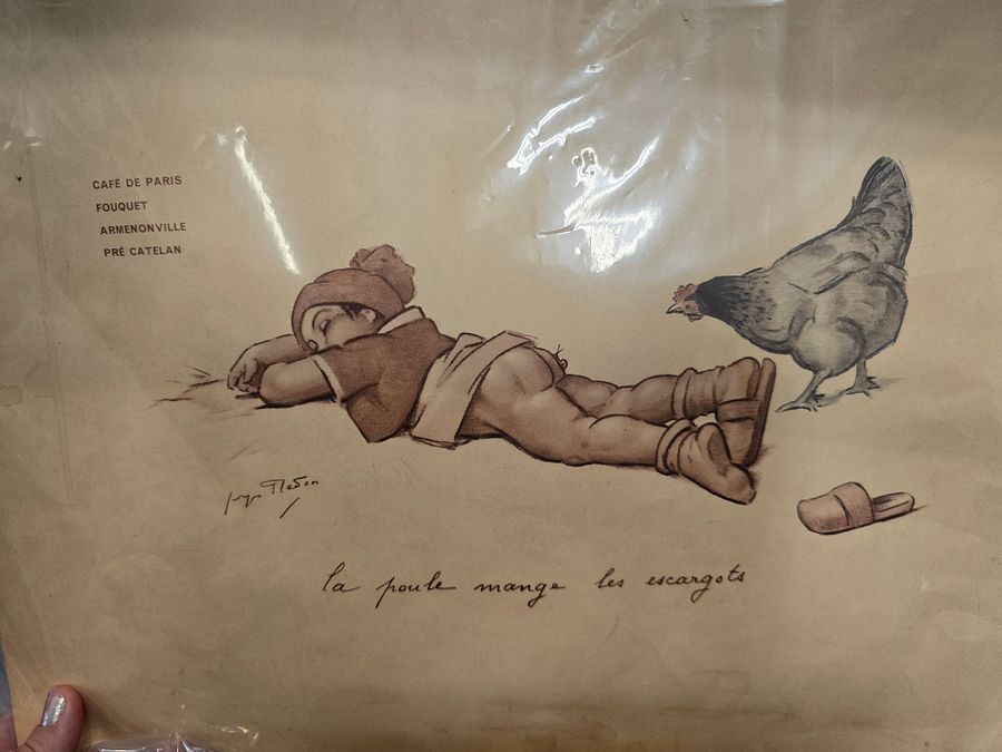 Georges Redon Lithograph 11-18-1953 Cafe De Paris La Poule Mange Les Escargot product image (1)