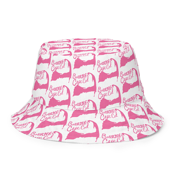 Adults Unisex | Reversible Bucket Hat | BOURNE to Cape Cod™ x BRN.2C.C.™ All-Over Logo Print | Coastal Style Sun Hat | Brilliant Rose & White product image (2)