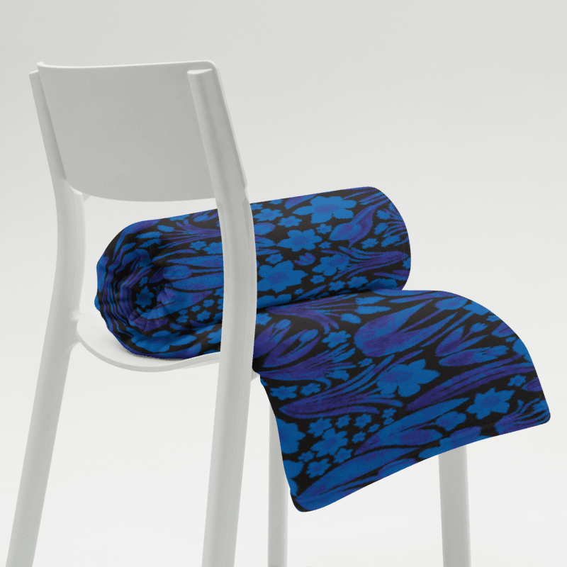 Spring Garden in Royal Blue on Black – Elegant Floral Throw Blanket product image (10)