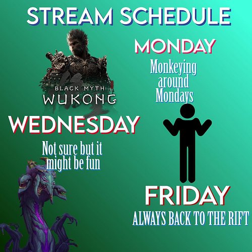 Hi hi hello everyone!

I know its been a bit since I have made an actual graphic for my schedule, so... here it is 🙂

Monday ...
