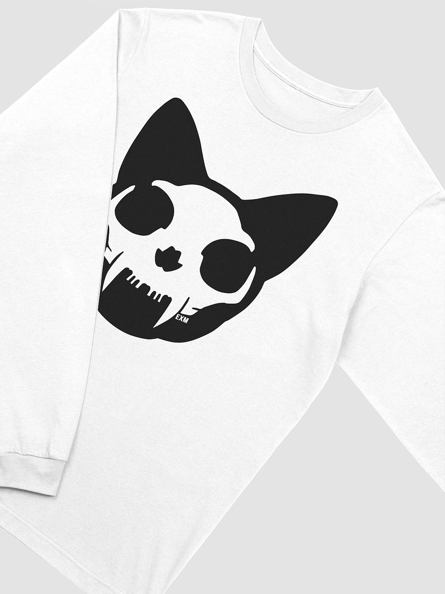 Cat Skull Long Sleeve Shirt (Black on White) product image (4)