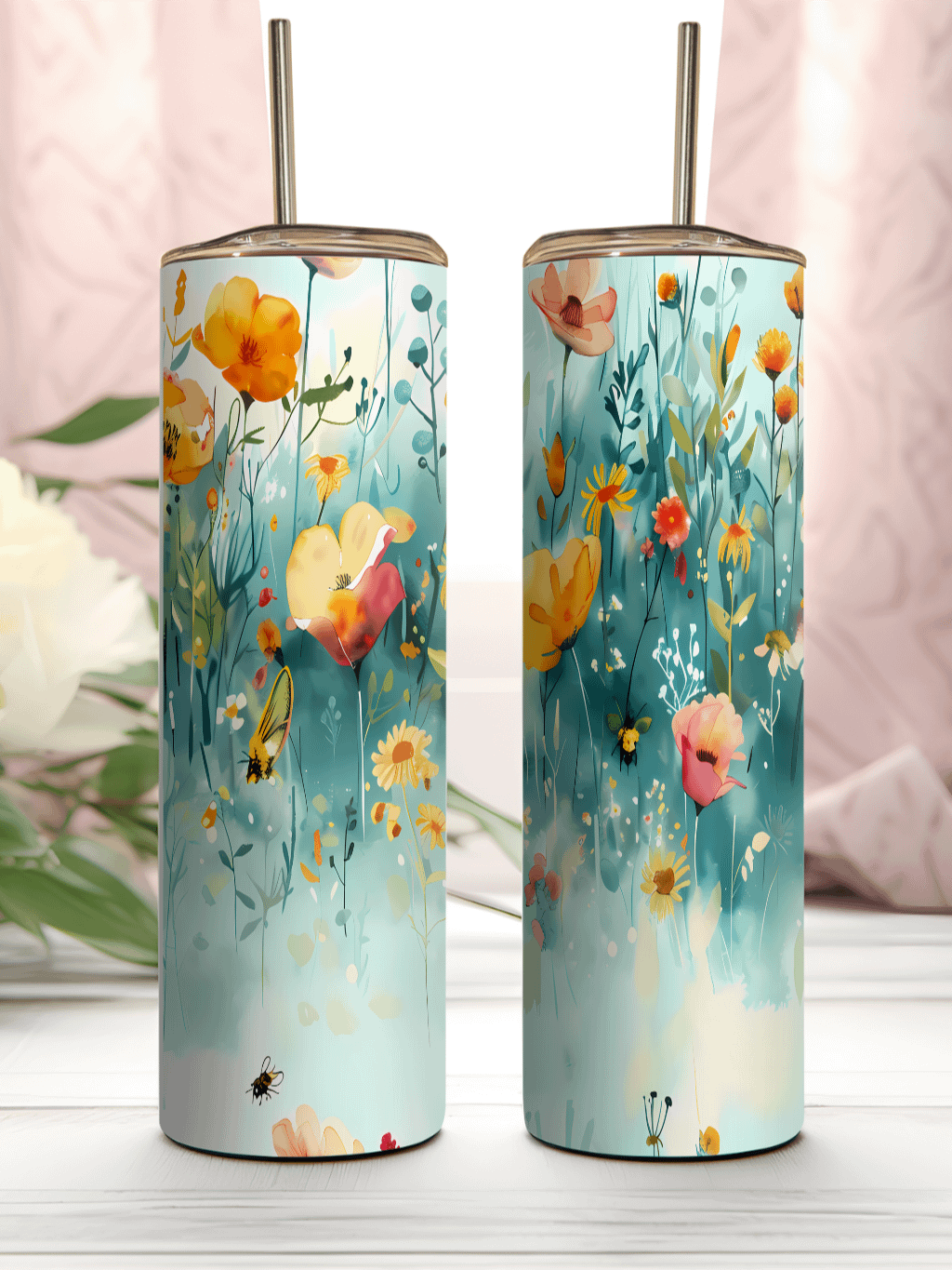 Blossom Breeze Stainless Steel Tumbler, Yellow, Green, Pink, White product image (2)