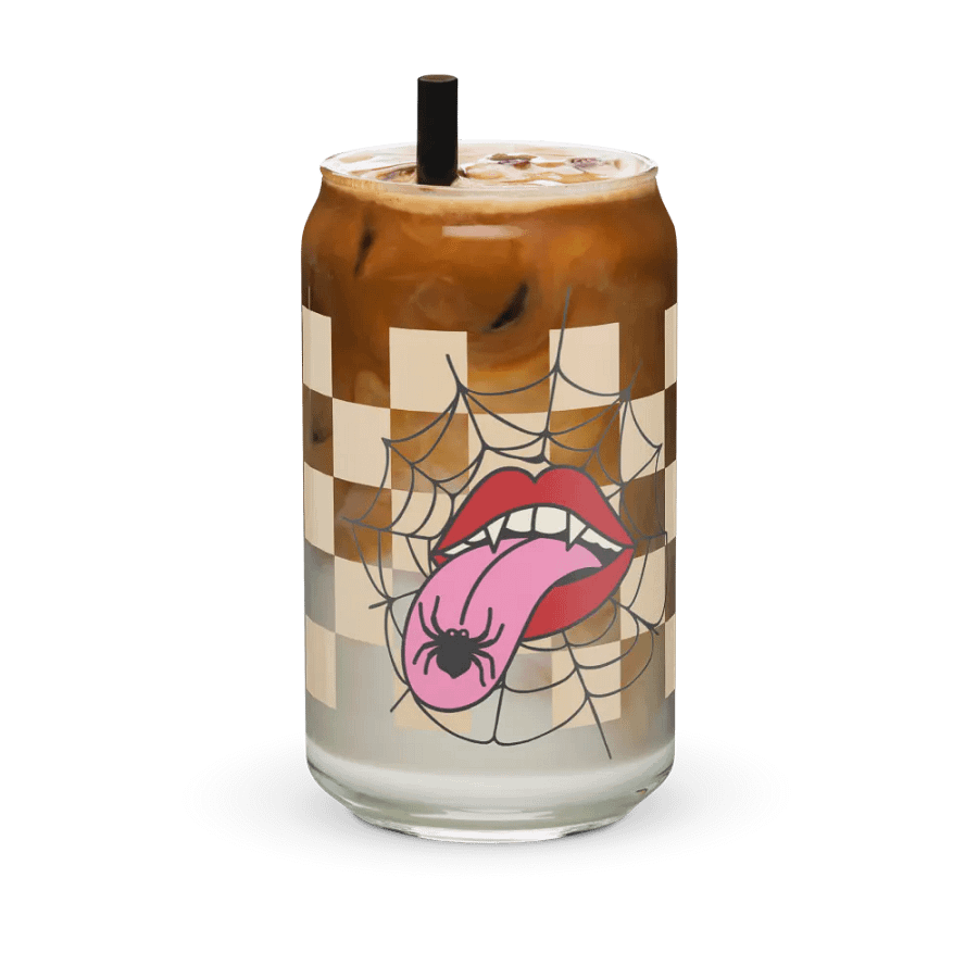 Spooky Chic: Halloween Glassware -Playful Spider and Tongue Design - Can, Wood Cover and Metal Straw product image (11)