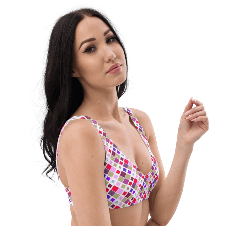 Colorful Square Pattern Design Padded Bikini Top - V2 product image (1)