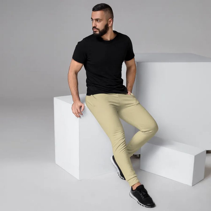 Plain Light Yellow Soft Summer Recycled Polyester Premium Men's Joggers by Treasure Pie product image (3)
