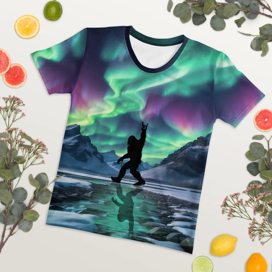 Bigfoot Shaka Sign Northern Lights All Over Print T-shirt product image (7)