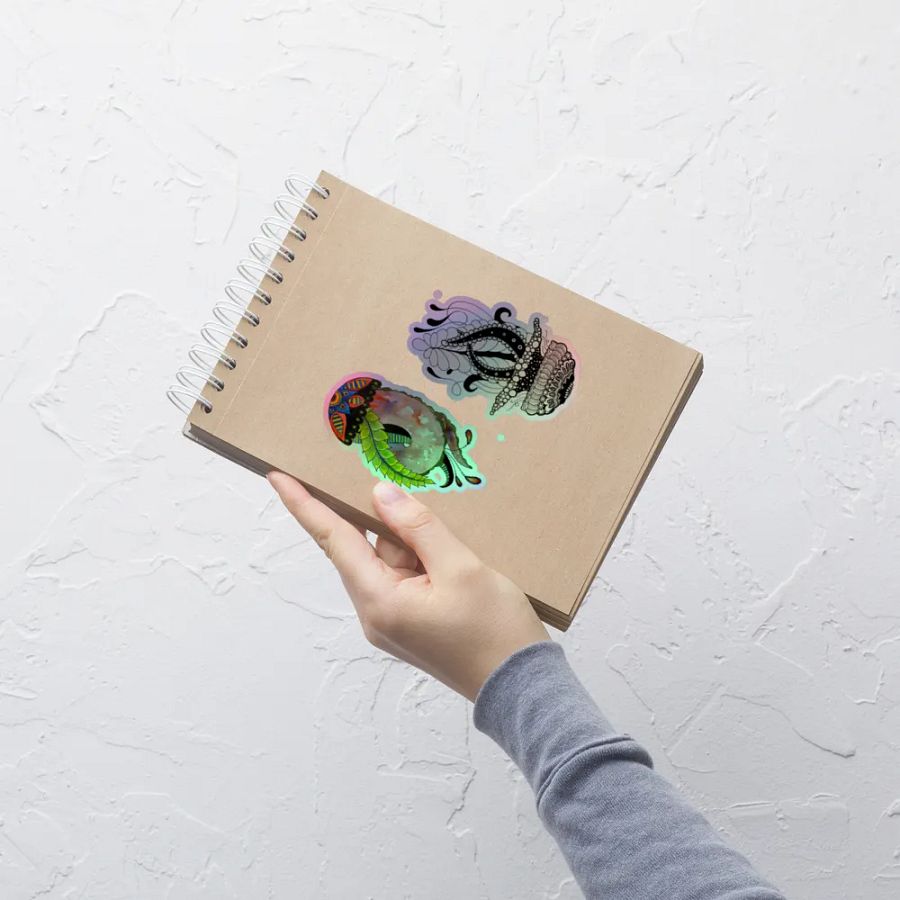 Intricate Botanical Jellyfish Holographic Sticker Set product image (6)
