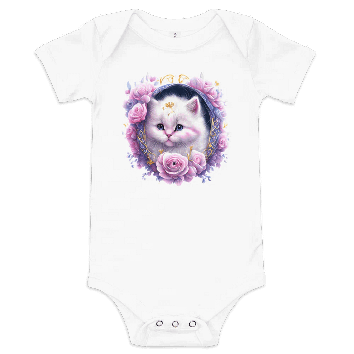 Baby Onesie With a Beautiful Baby Kitten Pink Roses product image (1)