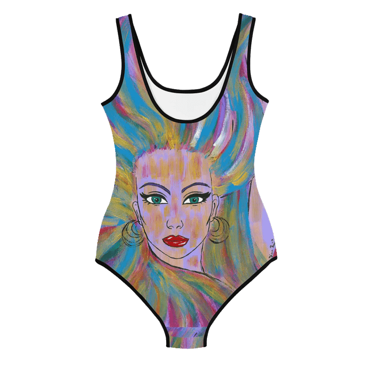 Girl with the colorful hair (art by Dina R.) acrylic painting picture - Youth Swimsuit product image (2)