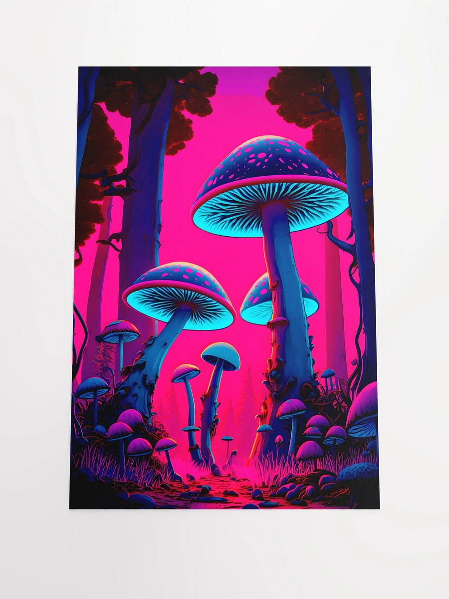 Glowing Mushrooms in Neon Pink Enchanted Forest Fantasy Cyberpunk Art Matte Poster product image (3)