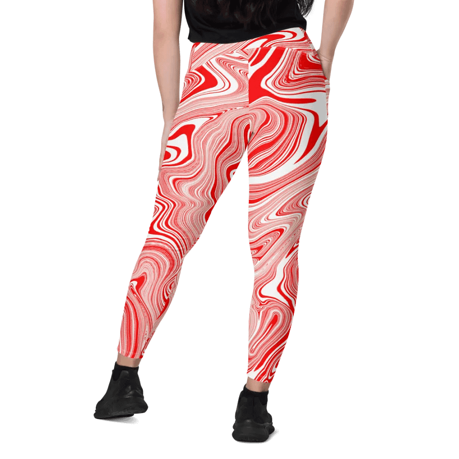 Leggings with Pockets - Red and White Liquid Swirls product image (12)