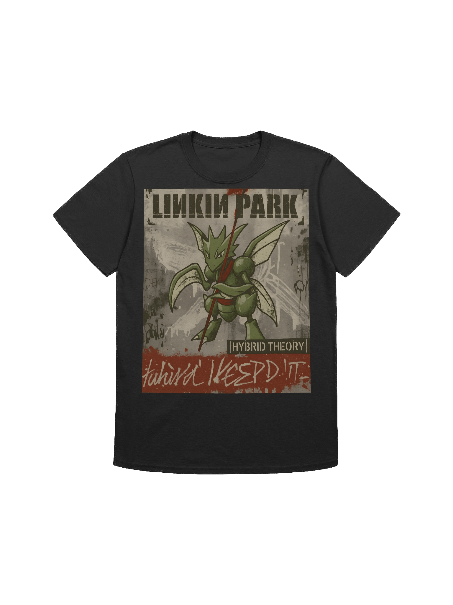 Linkin Park Hybrid Theory Parody Album Cover with Scyther – Pokémon Mashup Art T-shirt product image (1)