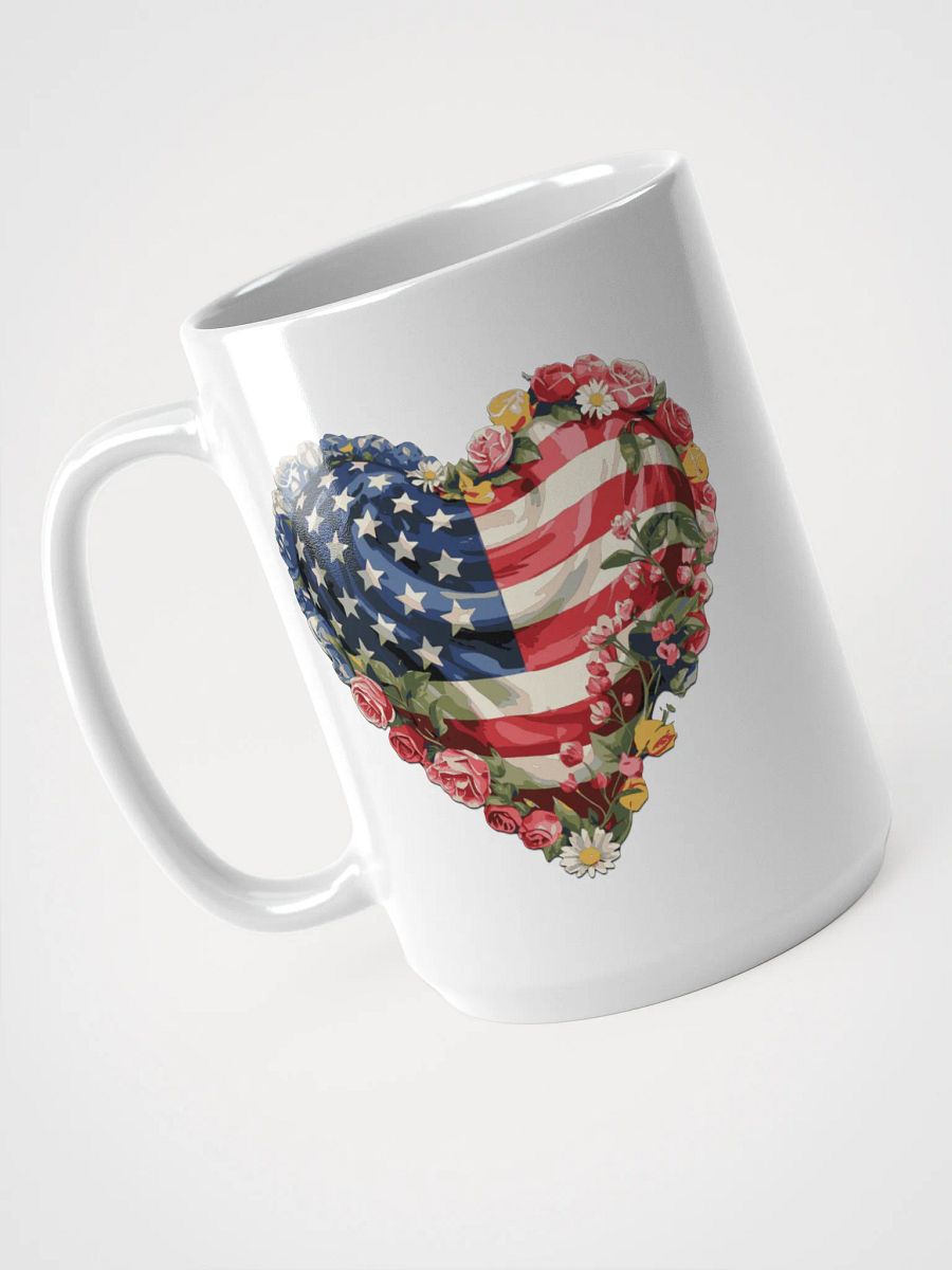American Flag Heart Mug with Flowers – 4th of July Patriotic Floral product image (3)