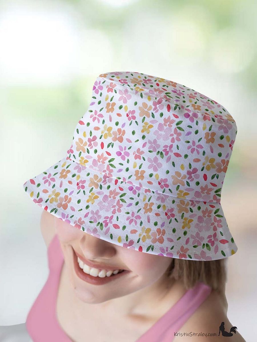 Spring Flowers on White Reversible Bucket Hat with Petal Confetti on White product image (3)