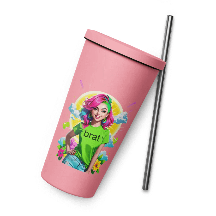 Brat 20 oz Tumbler Cup - Pink - Insulated Tumbler with a Straw v5 product image (8)