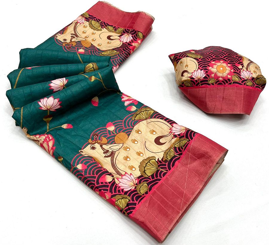 Soft Handloom Silk beautiful kalamkari flowers Print Designer Saree product image (6)
