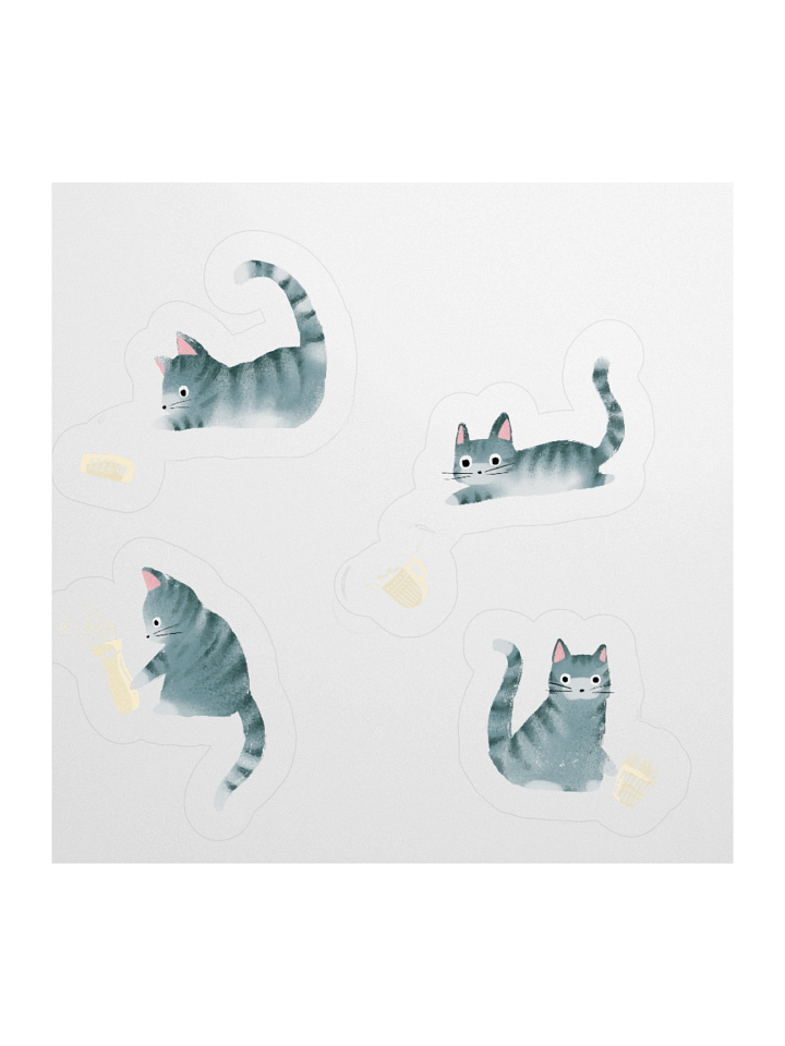 Bad Grey Tabby Cats Knocking Stuff Over Stickers product image (2)