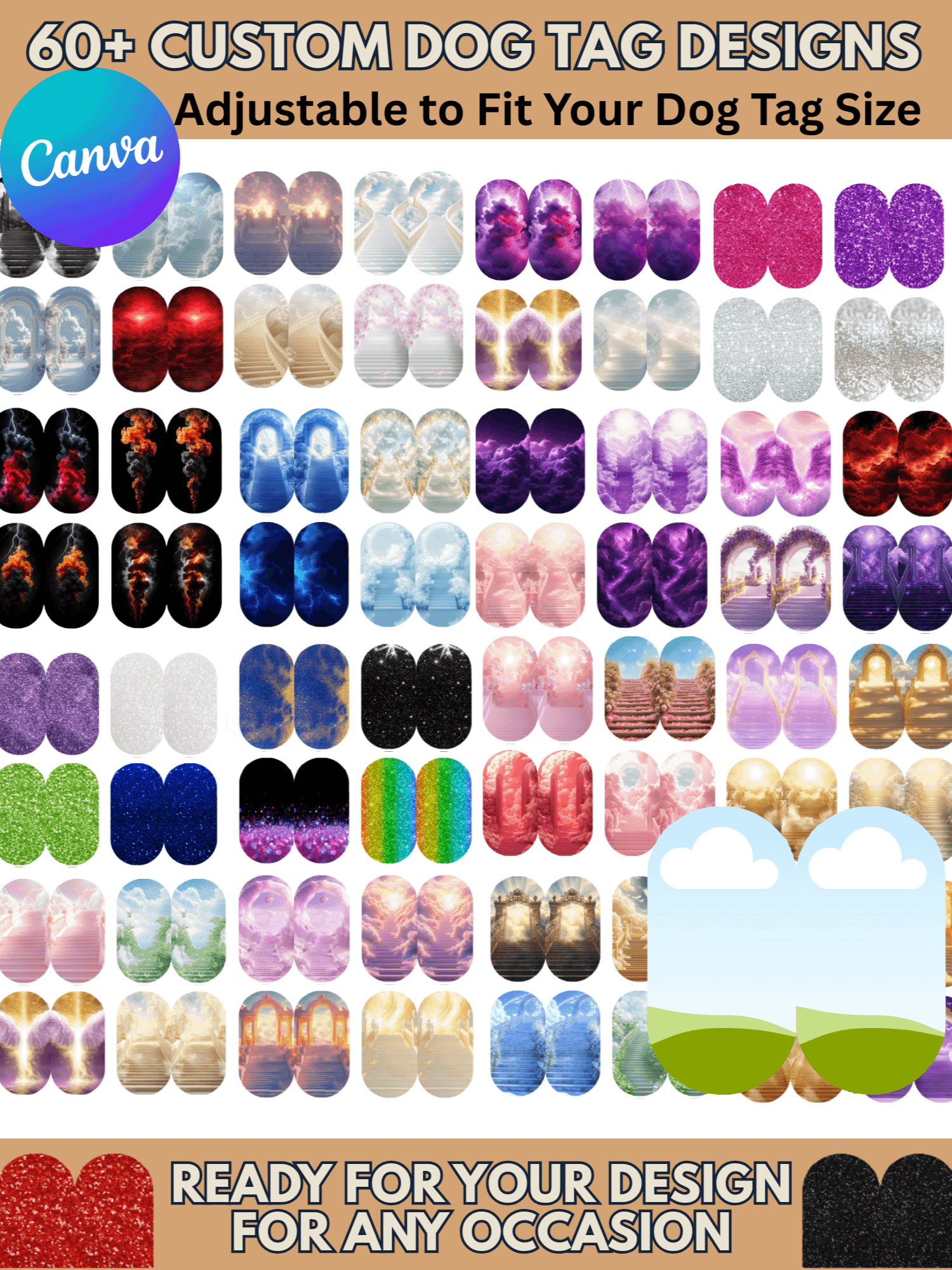 Silver Members Only - Editable Dog Tag Templates with 60 Plus Pre-Designed Background Images - Editable in Canva product image (1)