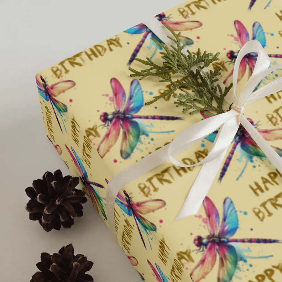 Happy Birthday Dragonflies Gift Wrapping Paper 3 Sheet Set #1 product image (7)