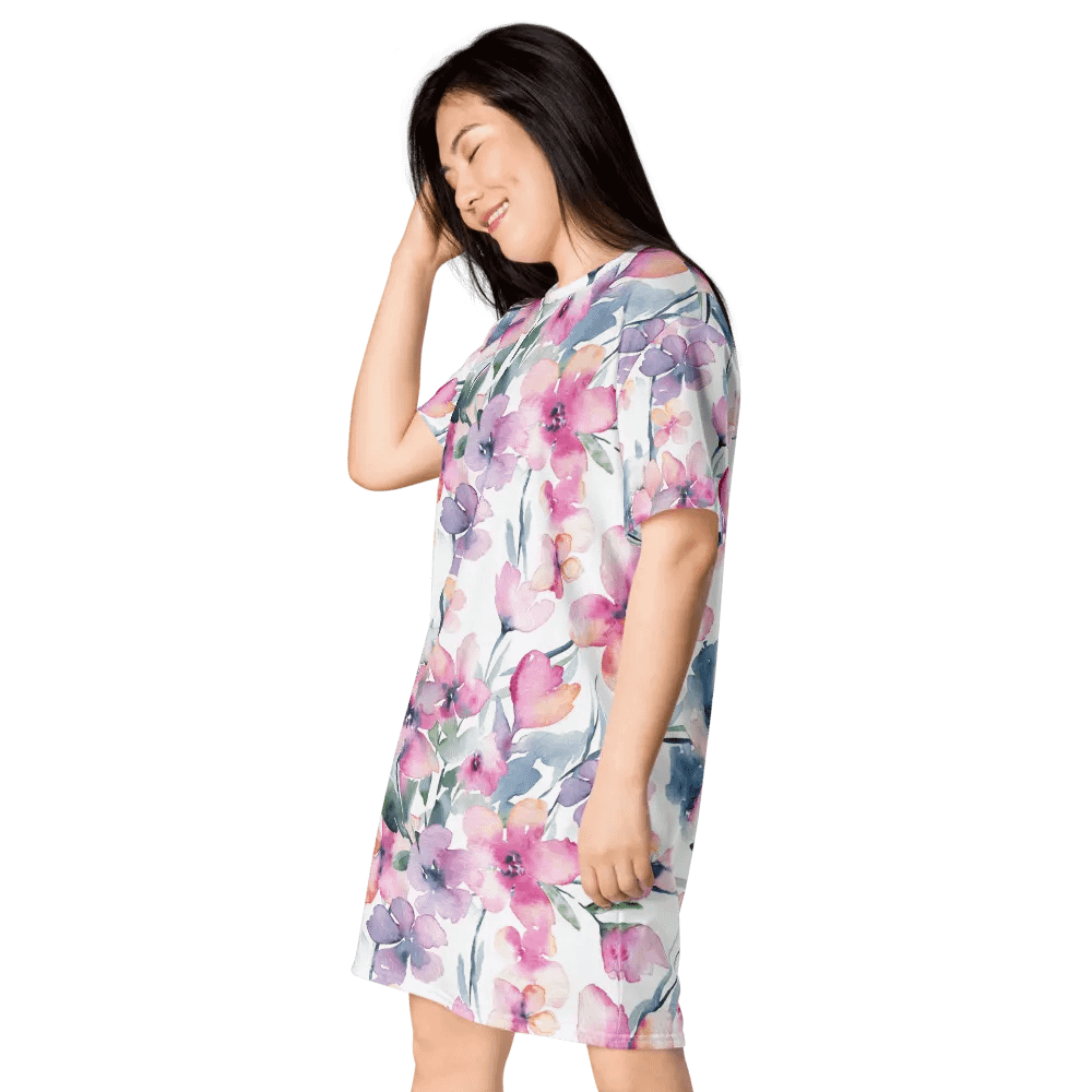 Watercolour Abstract Flowers Pattern T-shirt Dress product image (7)