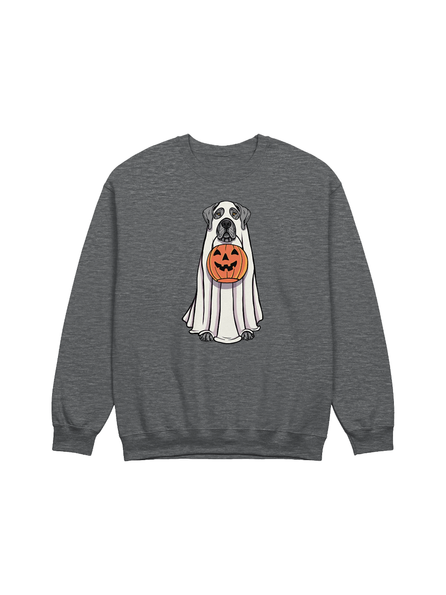 Funny Halloween Great Dane(Gray) Sweatshirt | Funny Great Dane Wearing a Ghost Costume and Holding a Pumpkin Basket product image (7)