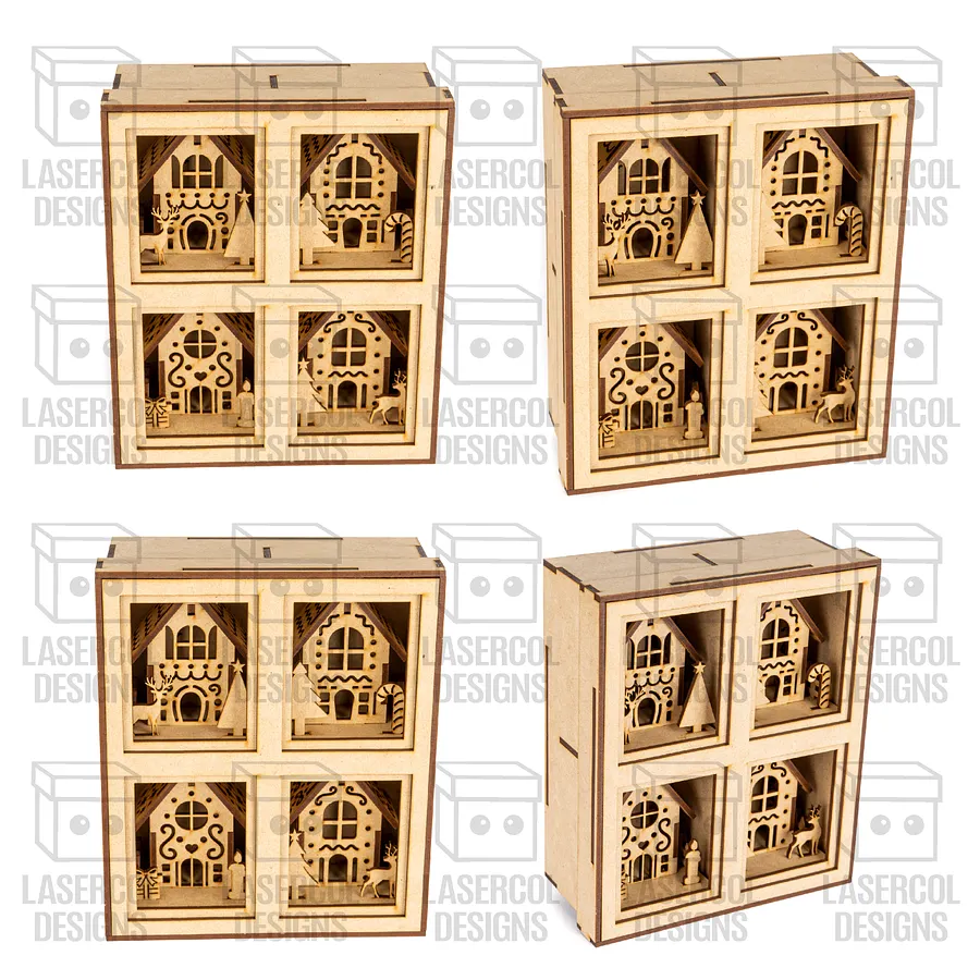 Christmas Houses Ornaments Boxes Set 2 (8 Houses Styles) - Laser Cut Files product image (8)
