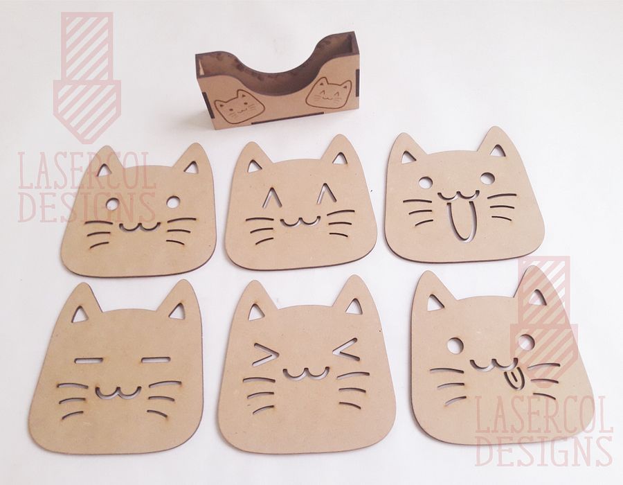 Cute Cat Coasters (6) Set 2 - Laser Cut Files product image (6)