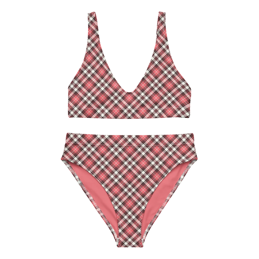 Coral Pink, Black, and White Plaid Bikini product image (2)
