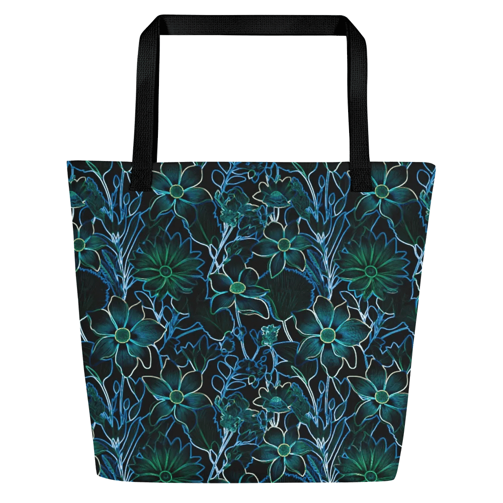 Trippy Floral Teal /All-Over Print Large Tote Bag w/ Pocket by Sublicolor product image (4)