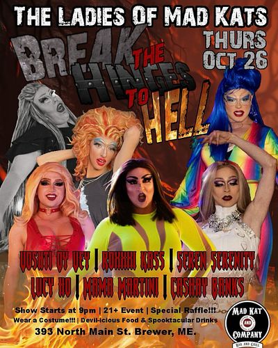 Come break the hinges to hell with us at @madkatandcompany on Thursday Oct. 26 at 9:00PM.