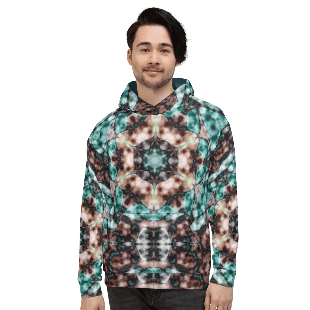Bohemian Mandala in Brown and Turquoise/All-Over Print Recycled Unisex Hoodie by Sublicolor product image (8)