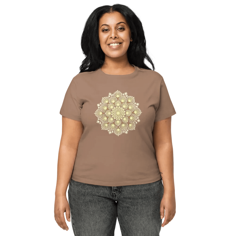 Yellow Dot Mandala Women's High-Waisted T-Shirt product image (7)