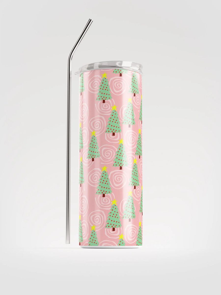 Green Christmas Trees on Pink Spirals Stainless Steel Tumbler with Straw product image (8)