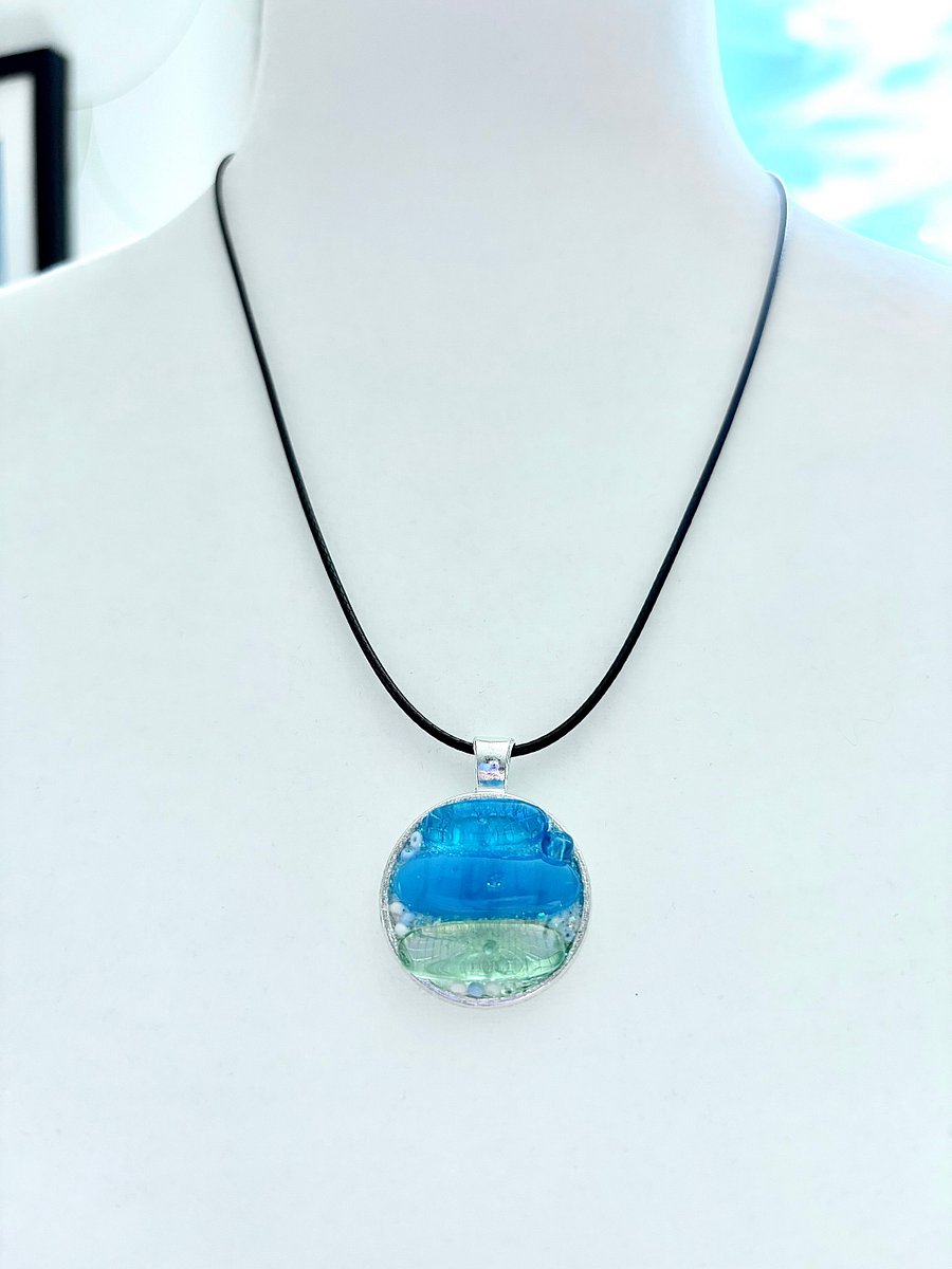 Coastal Calm Horizon Pendant Necklace | Handmade Glass Art Jewelry | Monique Faella Designs™ | MFD-00206 product image (5)